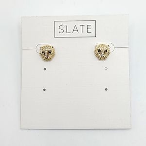 Slate Gold Crystal Panther Earrings